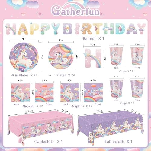 birthday Party Supplies Kit for 24 Guests - for Unicorn Birthday Decorations, Includes Dinner & Dessert Plates, Napkins, Cups, Banner and Tablecloth for Unicorn 1st Birthday Party Decorations thumbnail 3