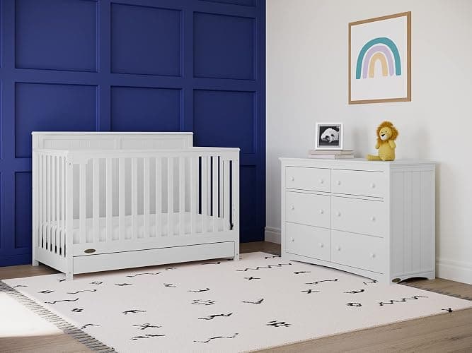 Graco Hadley 5-in-1 Convertible Crib with Drawer – GREENGUARD Gold Certified, Fits Standard Crib Mattress, Converts to Toddler Bed, Daybed and Full Bed, 4 Adjustable Mattress Heights (White) thumbnail 2