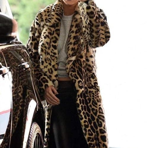 Women's Sexy Elegant Vintage Leopard Print Lapel Faux Fur Long Maxi Coat Jacket - Coffee 1 - X-Large thumbnail 8
