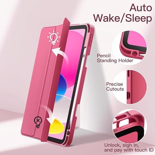 JETech Case for iPad (A16) 11th/10th Generation (2025/2022) with Pencil Holder, Clear Transparent Back Shell Slim Stand Shockproof Tablet Cover, Auto Wake/Sleep (Pink) thumbnail 6