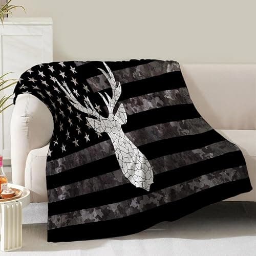 American Flag Deer Blanket Gifts for Boys Men Women Girls Birthday Christmas Valentine Presents US Flag Theme Decor Bedroom Living Room Couch Sofa Bed Soft Cozy Kids Adults Teen Fleece Throws 60"x50" - Image 1
