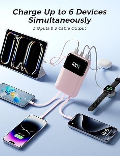 Portable Charger with Built in Cable, 15000mAh Power Bank, 22.5W Fast Charging, 6 Outputs, Slim Travel Essential Battery Pack with LED Display, Compatible with iPhone 16/15/14/13, Samsung, iPad thumbnail 3