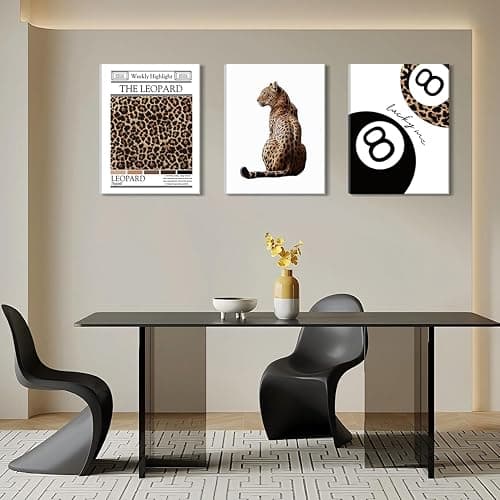 Black And White Framed Wall Art Set of 3-Trendy Leopard Canvas Art Prints Funky Lucky 8 Ball Posters Prints Preppy Room Aesthetic Cheetah Wall Decor Pictures For Bedroom Bathroom Living Room 16×24in thumbnail 3