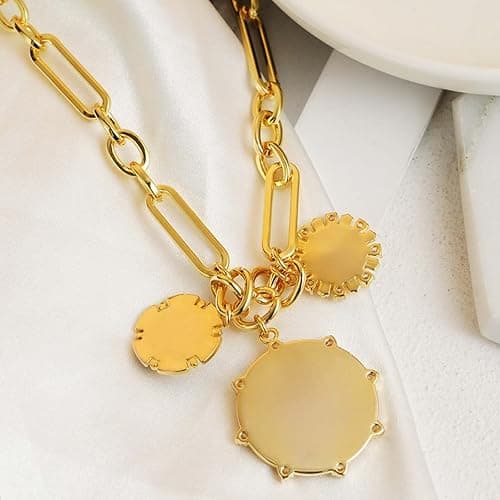 HETICA Chunky Gold-Plated Necklace for Women Heart Pendants Necklace Sun Flower Necklace Fashion Hip Hop Choker Gift thumbnail 9