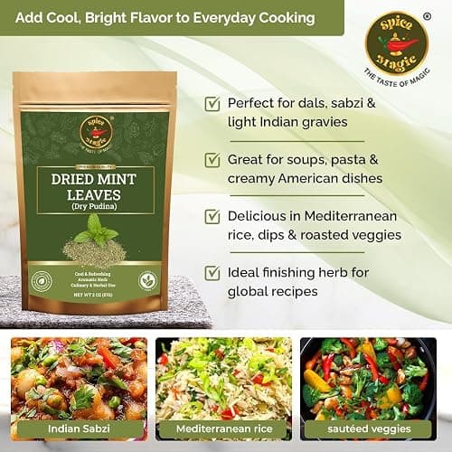 Spice Magic Dried Mint Leaves (Peppermint) 2oz (57g) Cut & Sifted | All-Natural Herb | Perfect for Teas, Salads, Sauces & Middle Eastern Dishes | 100% Natural, Vegan, Non-GMO I No Stems thumbnail 3