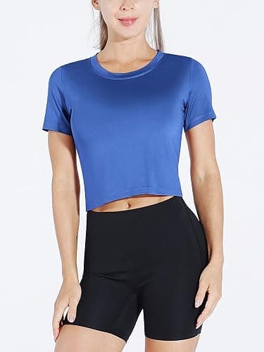 CADMUS Women's Dry Fit Crop Top Yoga Short Sleeve Shirts Crew Neck Athletic Running Tee 3 Pieces thumbnail 2