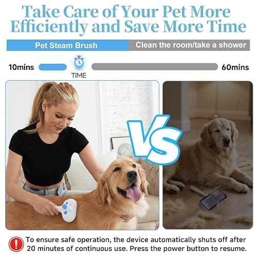 Pet Steam Brush for Dog & Cat - 3-in-1 Steam Grooming Brush for Shedding & Hair Removal - Self Cleaning Spray Comb with Mist for Long Haired Pets - Includes 1*Waterless Shampoo, Blue thumbnail 9