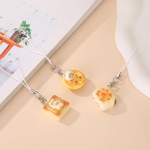 GAXAYA 3PCS Cute Cat Bread Phone Charms Strap for Women Kawaii Kitten Toast Keychains for Bags Backpack thumbnail 4