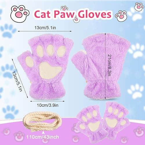 Geyoga 3 Pairs Cat Paw Gloves Therian Theme Furry Kawaii Plush Fingerless Paws Cosplay Gloves Girls Women Gift Costume Favor thumbnail 5