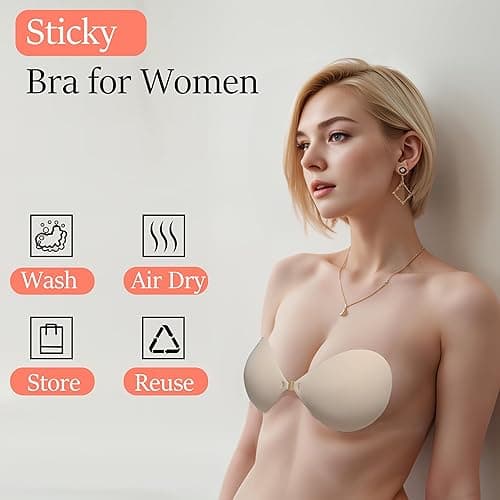 BALIWELL Adhesive Bra Push Up, Women Strapless Sticky Backless Dress Bras, Invisible Lifting Stick on Bra - B thumbnail 6