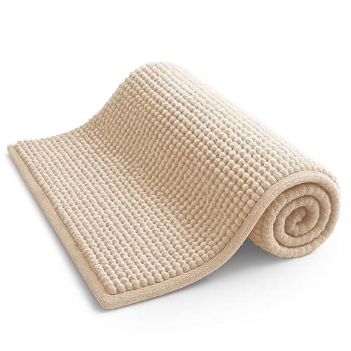 KEPLIN Non-Slip Microfibre Bath & Toilet Mat - Soft, Plush & Comfortable Rug with Machine Washable Design - Water Absorbent & Quick Drying to Keep Bathroom & Home Hygienic & Clean - (40x60cm) Beige - Image 1