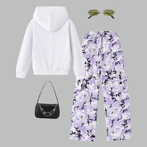 Vitalique Girls Clothes Little Girl Outfits Letter Print Hooded Sweatshirt Cargo Pants 2PCS Girls Clothing thumbnail 8