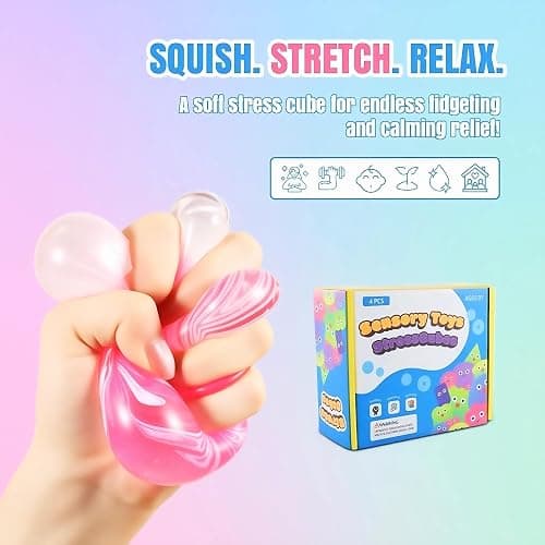 Swirl Fidget Toy Stress Cube: 4 Pack Ice Cube Squishy Fidget Toys | Sensory Toys Stress Balls Filled with Thick Substance for Anxiety Stress Relief, Fidgets Cube for Adults Kids Children Teens thumbnail 4