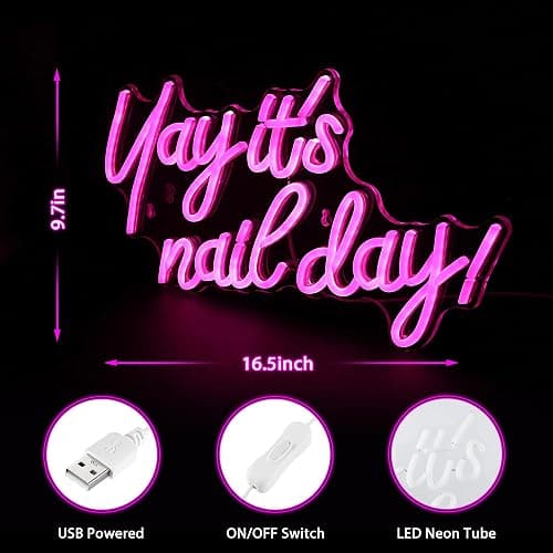 Kavaas Yay It's Nail Day Neon Sign - Neon Sign for Salon Bar, Beauty Room, Bedroom - Great Gift for Nail Tech Girls, Christmas, Birthday thumbnail 3