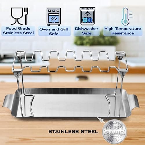RTT Chicken Leg Rack for Grill with Drip Tray - Easy to Use 12 Slots Chicken Wing Rack - Premium Stainless Steel Chicken Drumstick Rack for Smoker - Chicken Drumstick Holder for Grill Accessories thumbnail 4