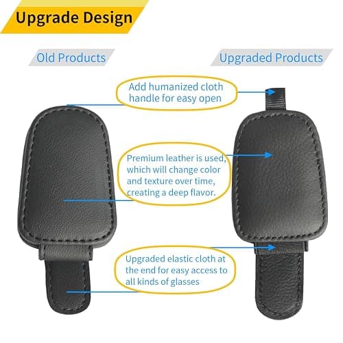 Yuoyar Sunglass Holder for Car, Magnetic Leather Sunglasses Holder and Ticket Card Clip, Car Visor Accessories, 2 Packs (Black) - Black thumbnail 2