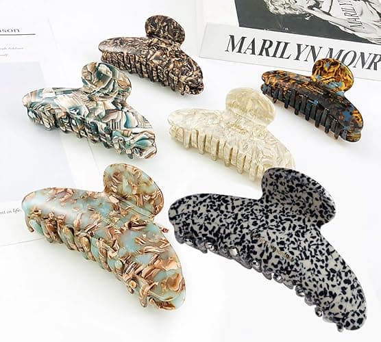 Wenlly large tortoise shell claw clip, 4.1 Inch cellulose acetate hair claw clips, marble non-slip strong hair hold barrettes for women and girls, blue thumbnail 7