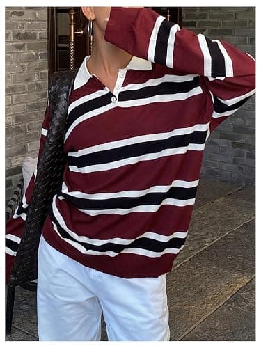Milumia Women's Striped Button Collar Sweater Colorblock Long Sleeve Oversize Pullover thumbnail 2