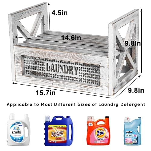 GIRVEM Laundry Detergent Holder with Drip Tray Catcher - Wooden Farmhouse Laundry Room Decor - Rustic Detergent Holder Accessories for New Home Storage, Space-Saving Organizers Decor Must Haves thumbnail 3