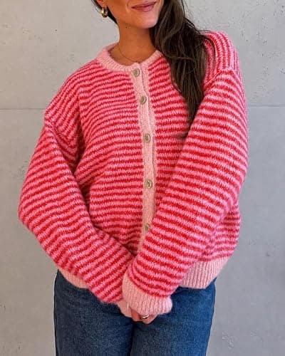 Cicy Bell Womens Striped Cardigan Sweaters Long Sleeve Button Up Knit Tops | Color Block,Loose Fit,Button Down,Open Front,Oversized,Casual Cardigan,Fall Winter thumbnail 3