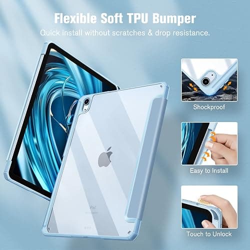 Fintie Hybrid Slim Case for iPad Air 11-inch M3 (2025) / M2 (2024), iPad Air 5th (2022) / 4th Generation (2020) 10.9 Inch - Shockproof Cover with Clear Back Shell & Pencil Holder, Sky Blue thumbnail 6