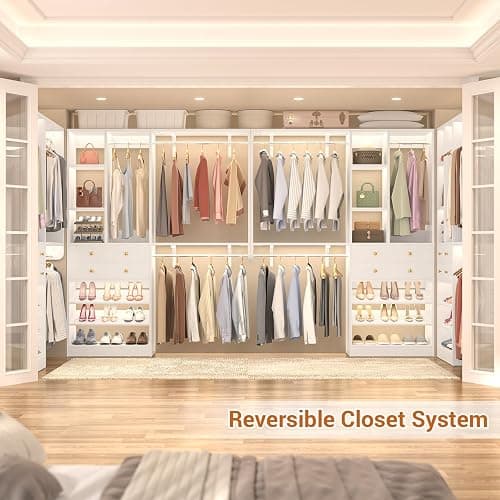 10FT Closet System with 4 Drawers, 120" Closet Organizer System with 6 Hanging Robs & Reversible Hanging Shelving, Closet Systems for Walk-in Closets, Load 2000+LBS, White thumbnail 4