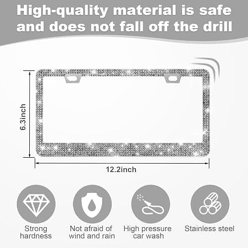 QUANQIUFEI 2 Pack Bling License Plate Frames for Women, Sparkly Rhinestone Diamond Car Accessories with Glitter Crystal Caps (Gilded Black) thumbnail 3