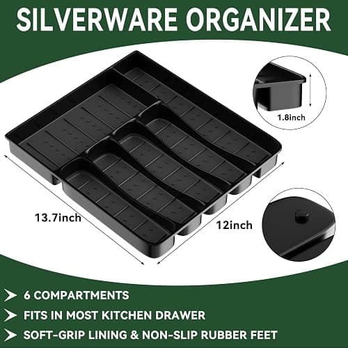 JUNLIN 49 Pieces Black Silverware Set with Steak Knives, Stainless Steel Silverware with Organizer Flatware Utensils Set for 8, Forks and Spoons Silverware Set Cutlery Set thumbnail 3