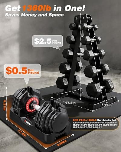 Rendpas Adjustable Dumbbell 55/80LB with Weight Bench, Home Gym Set thumbnail 7