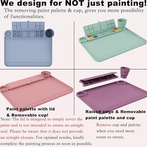 Silicone Painting Mat with Cup and Palette Removable, 17"X13" Thick Silicone Art Mat for Craft with Raised Edge for Resin DIY Making, Gray thumbnail 4