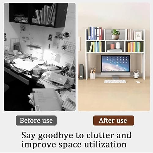 Dorm Desk Hutch, Wooden Desktop Shelf Organizer with 6 Cubbies for Computer Desk, Office, Dorm, Bedroom, White(70/80cm Length) thumbnail 3