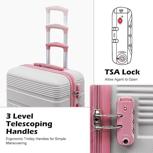 LONG VACATION Luggage Sets with Spinner Wheels, Carry on Suitcase 3 Piece | Tsa Approved Carry On Luggage,ABS+PC Hardshell,YKK Zipper,Lightweight,20 In Luggage for Travel Business,Grey-Pink (20/DB/TB) thumbnail 2