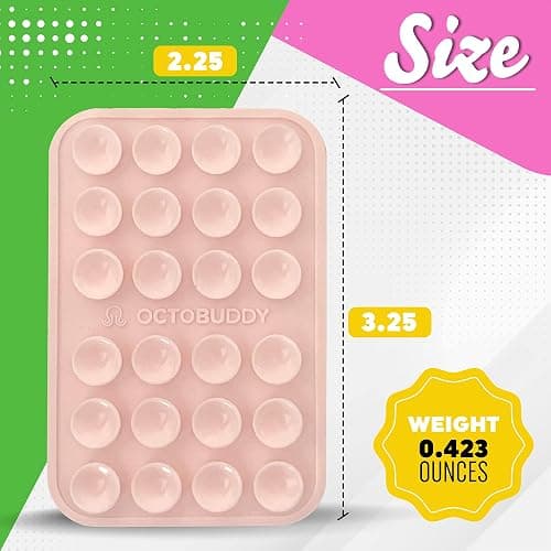 OCTOBUDDY Classic - Silicone Suction Phone Case Adhesive Mount - Hands-Free, Strong Grip Holder for Selfies and Videos - iPhone and Android Compatible - 2.25″ x 3.25″, Chalk Pink thumbnail 5