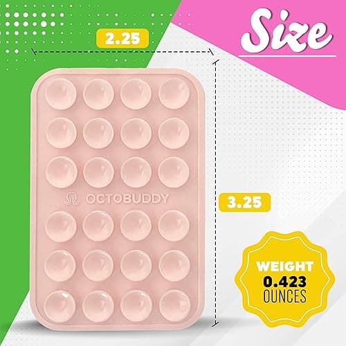 OCTOBUDDY Classic - Silicone Suction Phone Case Adhesive Mount - Hands-Free, Strong Grip Holder for Selfies and Videos - iPhone and Android Compatible - 2.25″ x 3.25″, Chalk Pink thumbnail 6