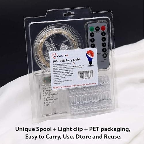 HXWEIYE Warm White Photo Clips String Light, Timer & 8 Modes, 33Ft 100LEDs Battery Powered Fairy Light with 52 Clear Clips & 12 Hooks on Wall for Hanging Picture,Bedroom Party thumbnail 6