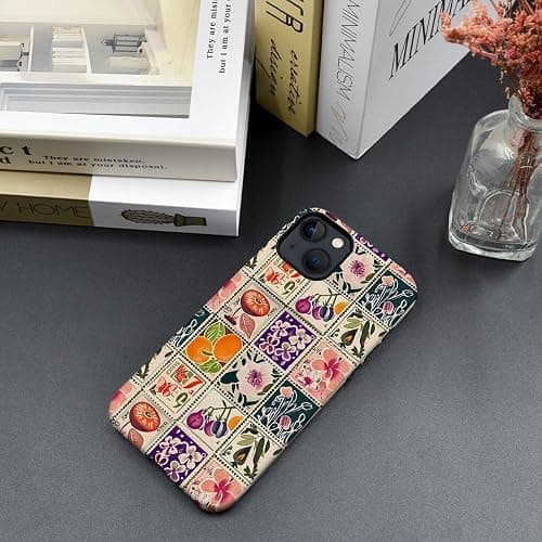 TnXee Case Compatible with iPhone 15,Compatible with MagSafe,Fall Prevention Hybrid 2-Layer Hard Shell Cases for Girls Boys,Vintage Flower Orange Stamp Collage thumbnail 4