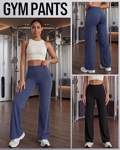 Coume 2 Pack Women Workout Leggings Straight Wide Leg No Front Seam Yoga Gym Pants High Waist Buttery Soft Stretch Leggings thumbnail 7