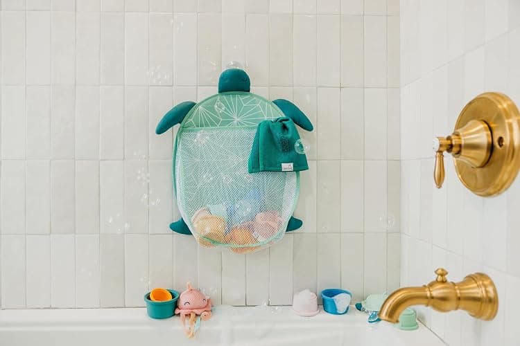 Oceana Bath Toy Organizer with Suction Cups by Copper Pearl: Extra-Large Mesh Bath Toy Holder for Bathtub, Quick-Dry Bath Toy Storage Net, Convenient Bath Toy Net for Tub - Wade thumbnail 2
