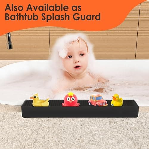 Silicone Sink Edge Protector ＆Splash Guards, 5° Upgrade Multifunction Sink Accessorie, Splash Guard For Bathtub Sink, Countertop Protectors For Kitchen Sink Stainless Steel, Granite, Quartz, Black thumbnail 5