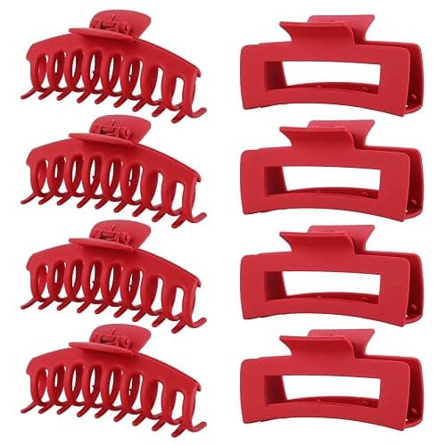 Red Hair Clips for Women - 8 Pack 4.3 Inch Large Hair Claw Clips for Women Thin Thick Curly Hair, Big Matte Banana Clips,Strong Hold jaw clips - Image 1