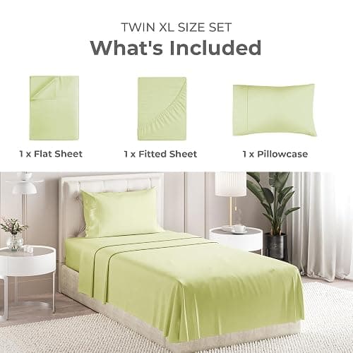 Sleepy Town Twin XL Size Bed Sheets - 3 Piece - Twin XL Sheet Set - Extra Soft, Comfy & Cooling - Easy Care - Shrinkage, Wrinkle & Fade Free - Brushed Microfiber - Deep Pocket (Light Sage Green) thumbnail 2