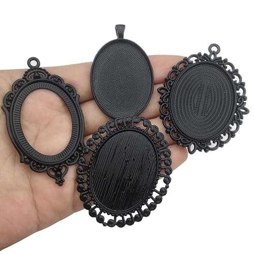 Youdiyla 10pcs 30x40mm Black Pendant Trays, Blank Glass Cabochons Dome Base Setting Bezel Frame Cameo Metal Alloy Charms for Jewelry Making DIY Findings (HM117) thumbnail 3