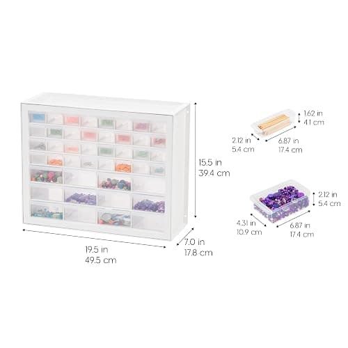 IRIS USA 44-Drawer Small Parts Storage Cabinet, Crafts, Made in USA, White | Wall-mountable, Stackable, Building Bricks, Screws, Nuts & Bolts, Hardware, Garage Tool Storage thumbnail 3