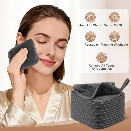 INFICRIME Makeup Remover Cloth, 6 x 6 Inch Ultra Soft and Reusable Microfiber Makeup Remover Towels for All Skin Types, Remove Instantly Dirt with Just Water, 12 Pack, Grey thumbnail 5