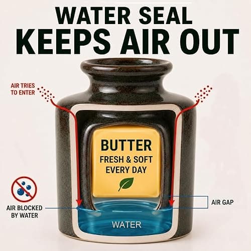 Pottery Butter crock with lid, Keeps Butter Soft & Spreadable, 6.8 oz | Rustic French Butter Crock, Water Line, Keeps Butter Soft & Spreadable thumbnail 7