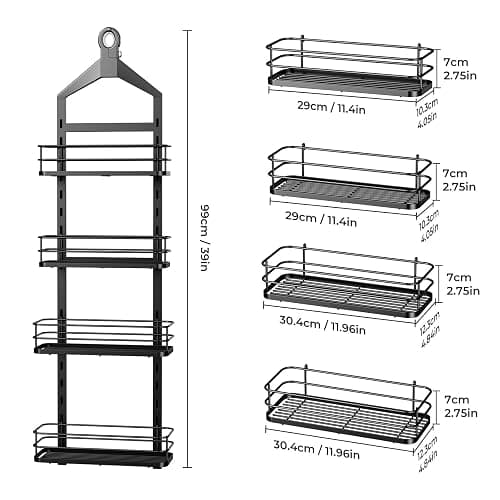 ODesign 4 Tier Height-Adjustable Shower Caddy Hanging Anti-Swing-Over The Shower Head Caddy-Sho wer Storage Organizer Bathroom Shelves Basket Caddies-Black thumbnail 2
