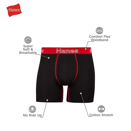 Hanes Men's Boxer Brief Underwear Pack, Stretch Cotton Boxer Briefs for Men, Moisture-wicking, 6-pack thumbnail 7