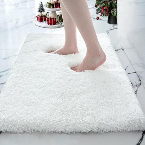 Disolla Small Bathroom Rugs 17x24 Non Slip White Fluffy Bath Mat for Bathroom Floor Machine Washable Plush Luxury Bath Rug for Tub Soft Shaggy Absorbent Shower Mat - Image 1