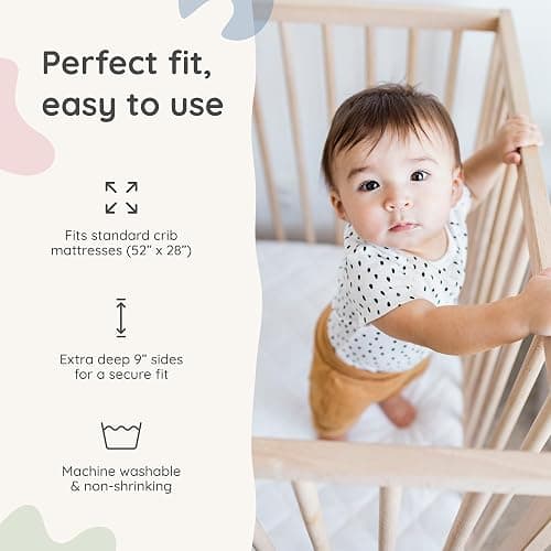 Margaux & May Crib Mattress Protector, 2 Pack – 100% Waterproof Baby Crib Mattress Protector Pad, Highly Absorbent Quilted Cover, Oeko-TEX® Certified, Noiseless, Fitted 28" x 52" Standard Crib Fit thumbnail 6