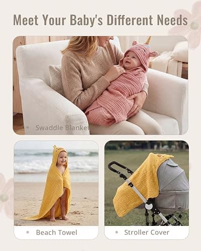Blissful Diary Muslin Baby Hooded Towel 2 Pack, Soft & Absorbent Bath Towel for Infant, Toddler, Unisex, Baby Gift, Newborn Essentials, Sunny Duck & Dreamy Unicorn thumbnail 7